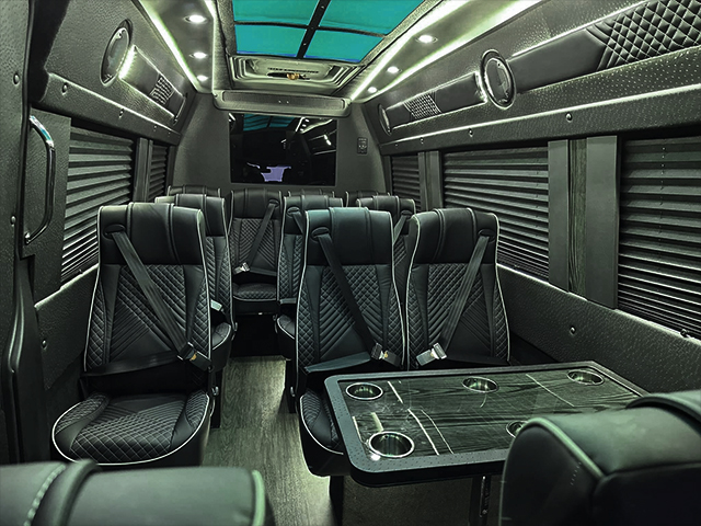Diamond-stitched leather cabin of the executive Sprinter